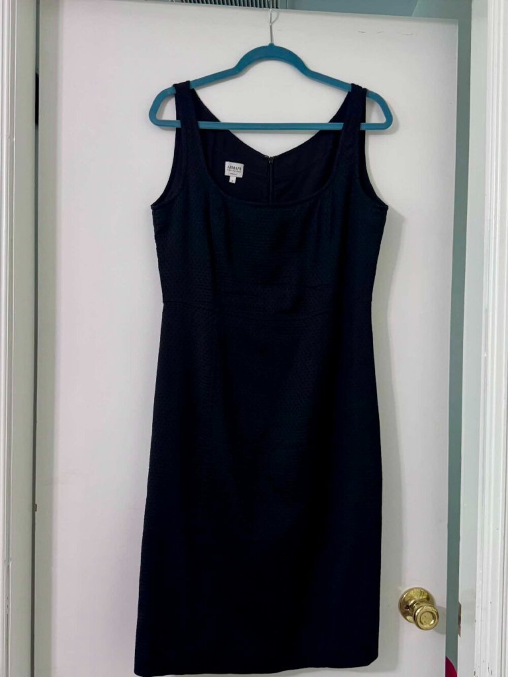 Armani Collezioni Black Vintage Wool Blend Sheath Dress Size 10 Made in Italy